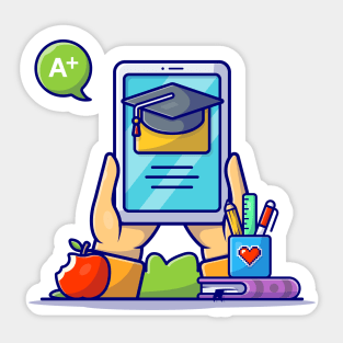 Online Education Cartoon Vector Icon Illustration Sticker
